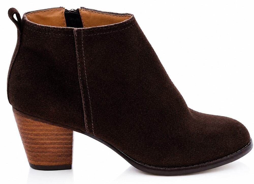 Lands’ End Women’s Size 6.5 Brown Suede Leather Ankle Boots Block Heel Booties